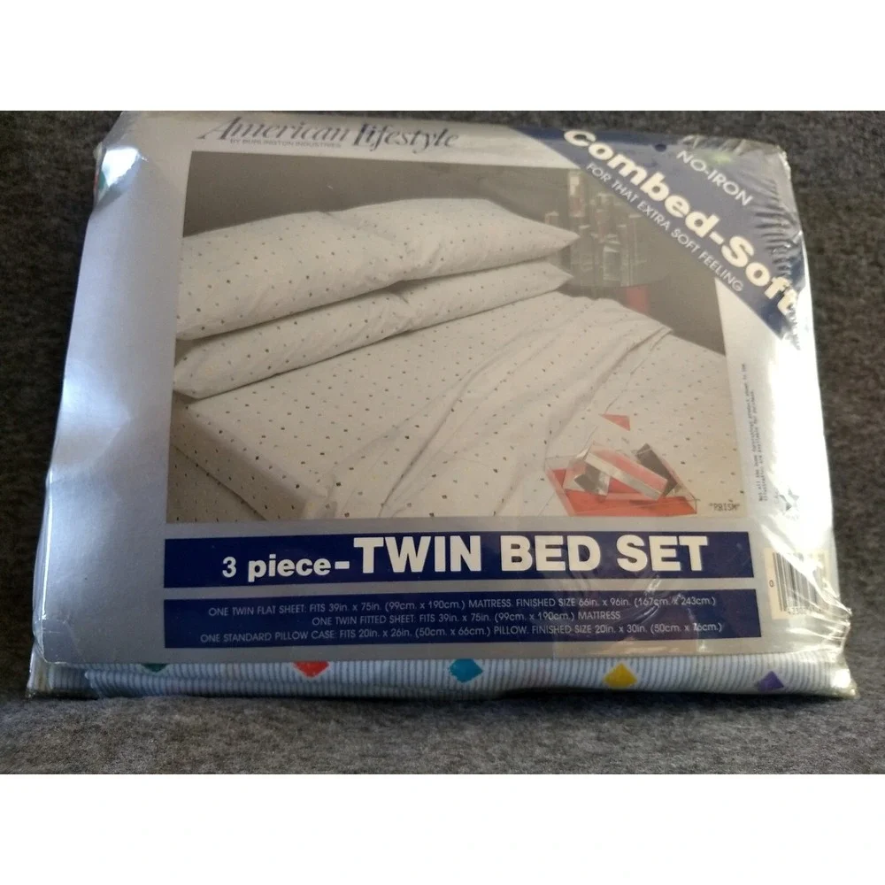 American Lifestyle Twin Sheet Set 3Pc Combed-Soft Cotton Blend Prism Diamond NOS